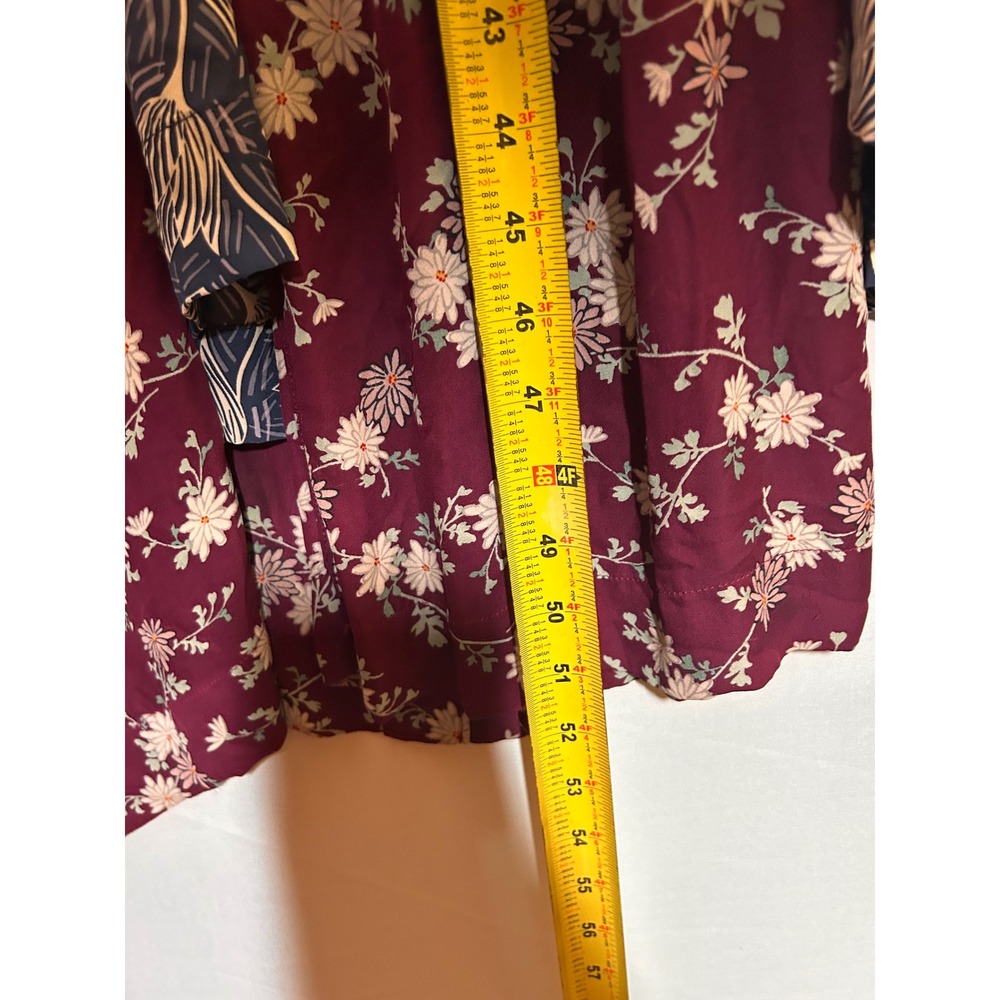 Cinq a Sept Burgundy Nathalia Floral Silk Asymmetrical Midi Dress 10 Mixed Print - Picture 9 of 12
